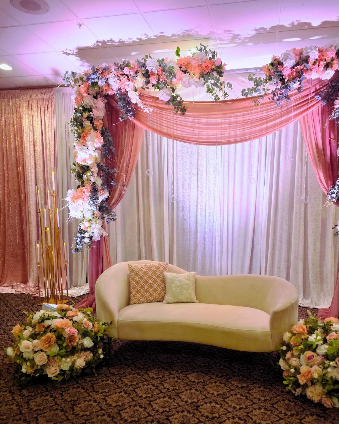 Grand ballroom setup at the perfect Sweet 16 venue in Michigan The Mirage Clinton Township decorated for an elegant sixteenth birthday celebration